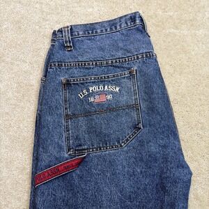 Vintage US Polo Assn Denim Shorts Mens 38 Blue Cargo Baggy Y2K Embroidered